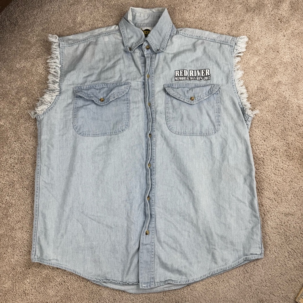 Biker Clothing‎ Company Sleeveless Denim Shirt 2017 Red River Run Size L